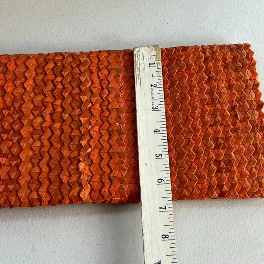 Artisan Handmade Palm Leaf Evening Clutch Woven Orange